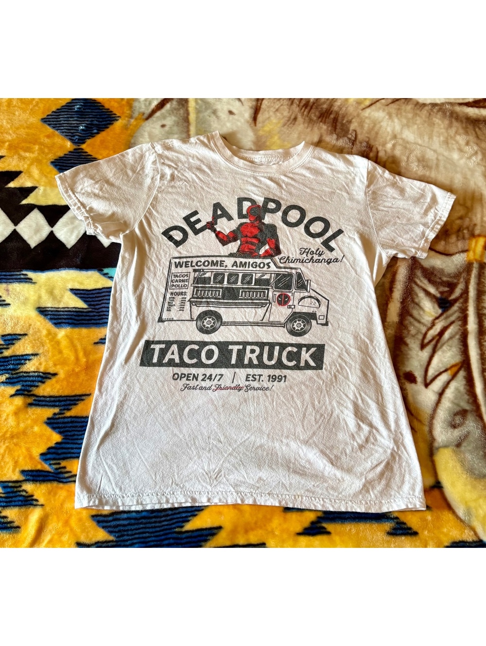 Marvel Deadpool Taco Truck Graphic T-Shirt White Size S